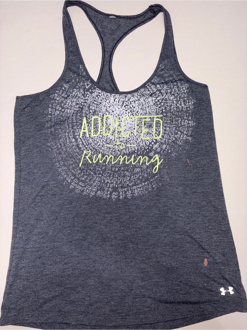 Under Armour Dark Gray Racerback Tank with Neon Yellow Text & Pink Tank Top